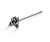 Rose with Leaf Shaped Silver Straight Nose Stud NSKA-755